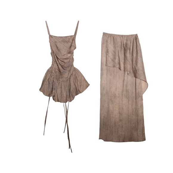 Elegant Tan Strapless Dress - Picture 5 of 5